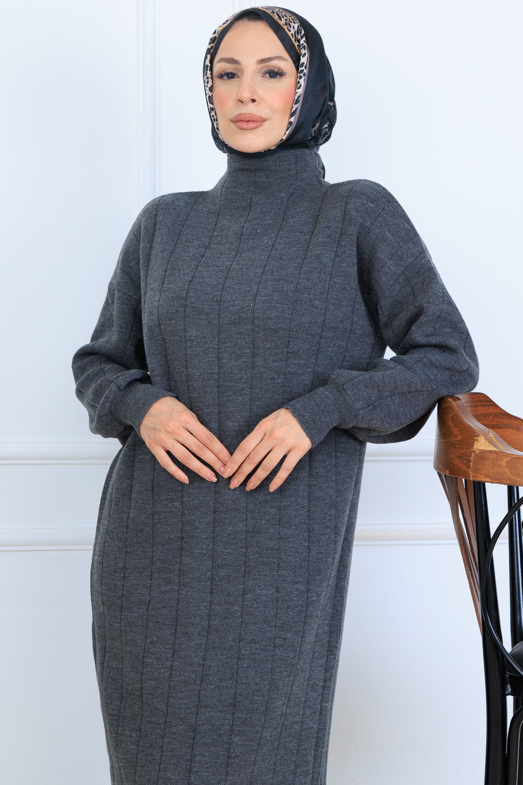 BNG Women Ribbed Knit Dress N7085 Anthracite - Calgary