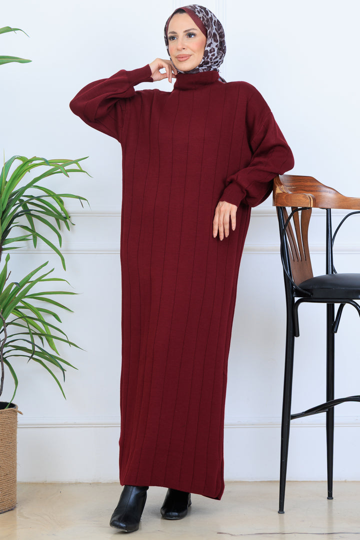 BNG Women Ribbed Knit Dress N7085 Burgundy - Tiel