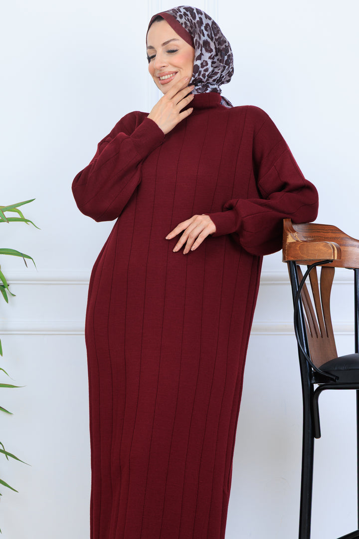 BNG Women Ribbed Knit Dress N7085 Burgundy - Tiel