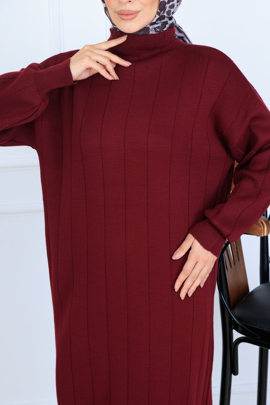 BNG Women Ribbed Knit Dress N7085 Burgundy - Tiel