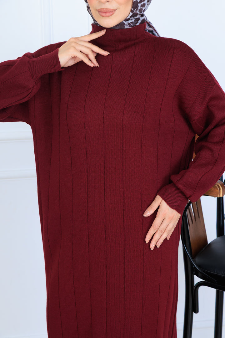 BNG Women Ribbed Knit Dress N7085 Burgundy - Tiel