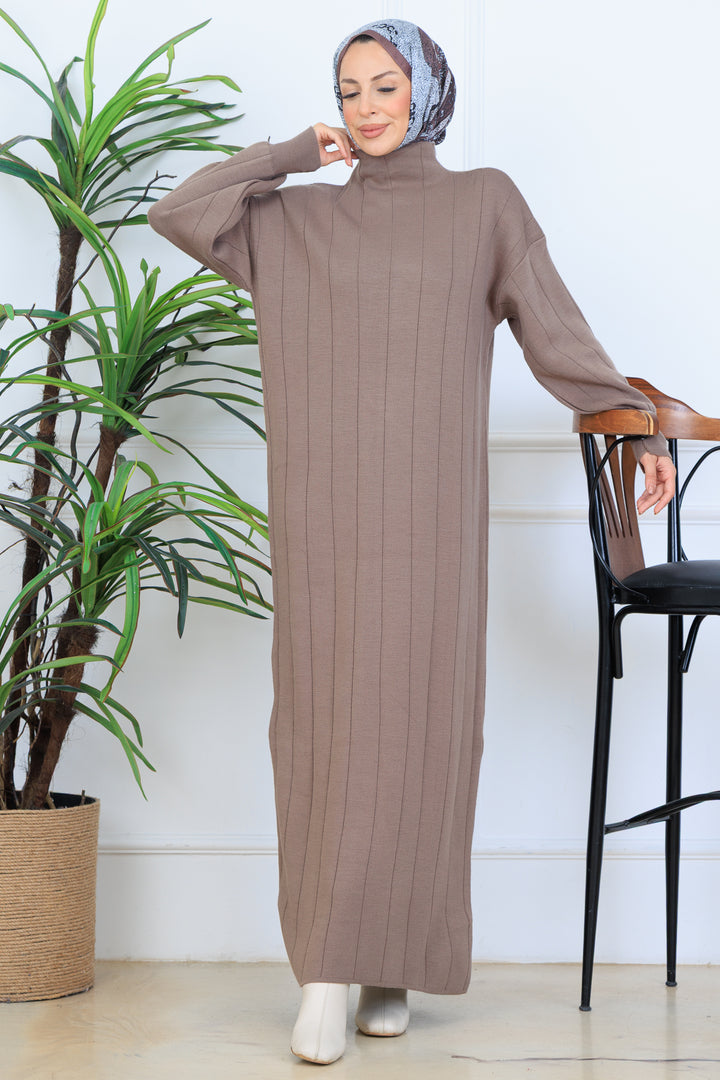 BNG Women Fitilli Triko Elbise N7085 Vizon - Boyarka