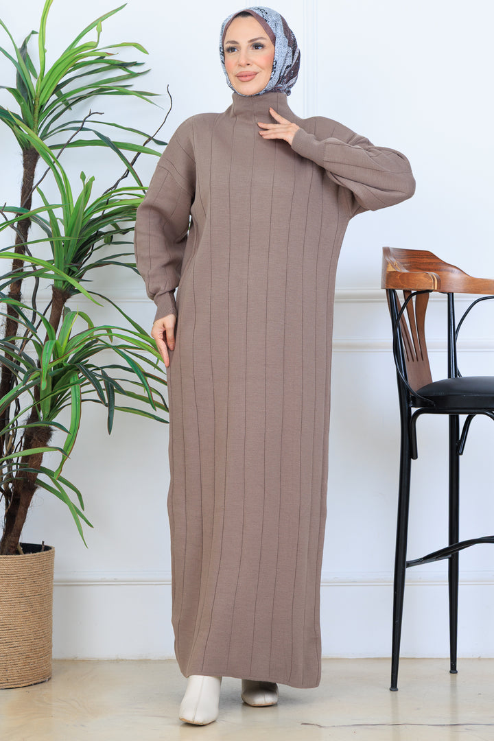 BNG Women Fitilli Triko Elbise N7085 Vizon - Boyarka