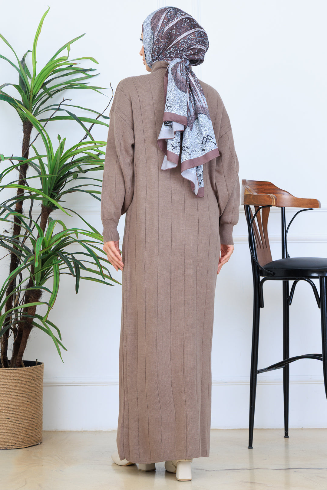 BNG Women Fitilli Triko Elbise N7085 Vizon - Boyarka