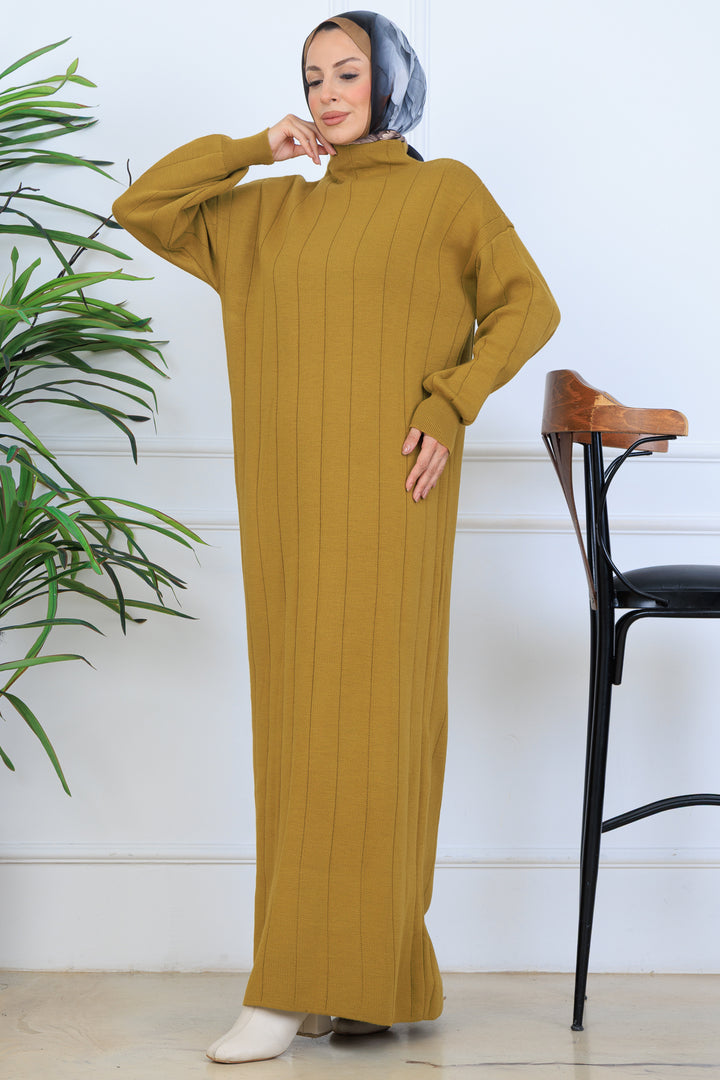 BNG Women Fitilli Triko Elbise N7085 Yağ Yeşili - Urmston