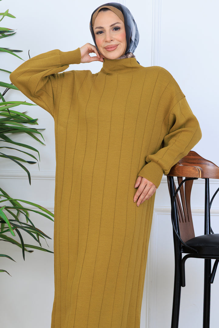 BNG Women Fitilli Triko Elbise N7085 Yağ Yeşili - Urmston