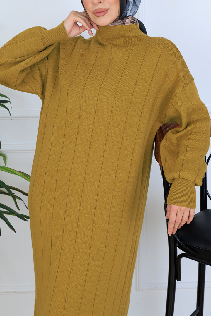 BNG Women Fitilli Triko Elbise N7085 Yağ Yeşili - Urmston