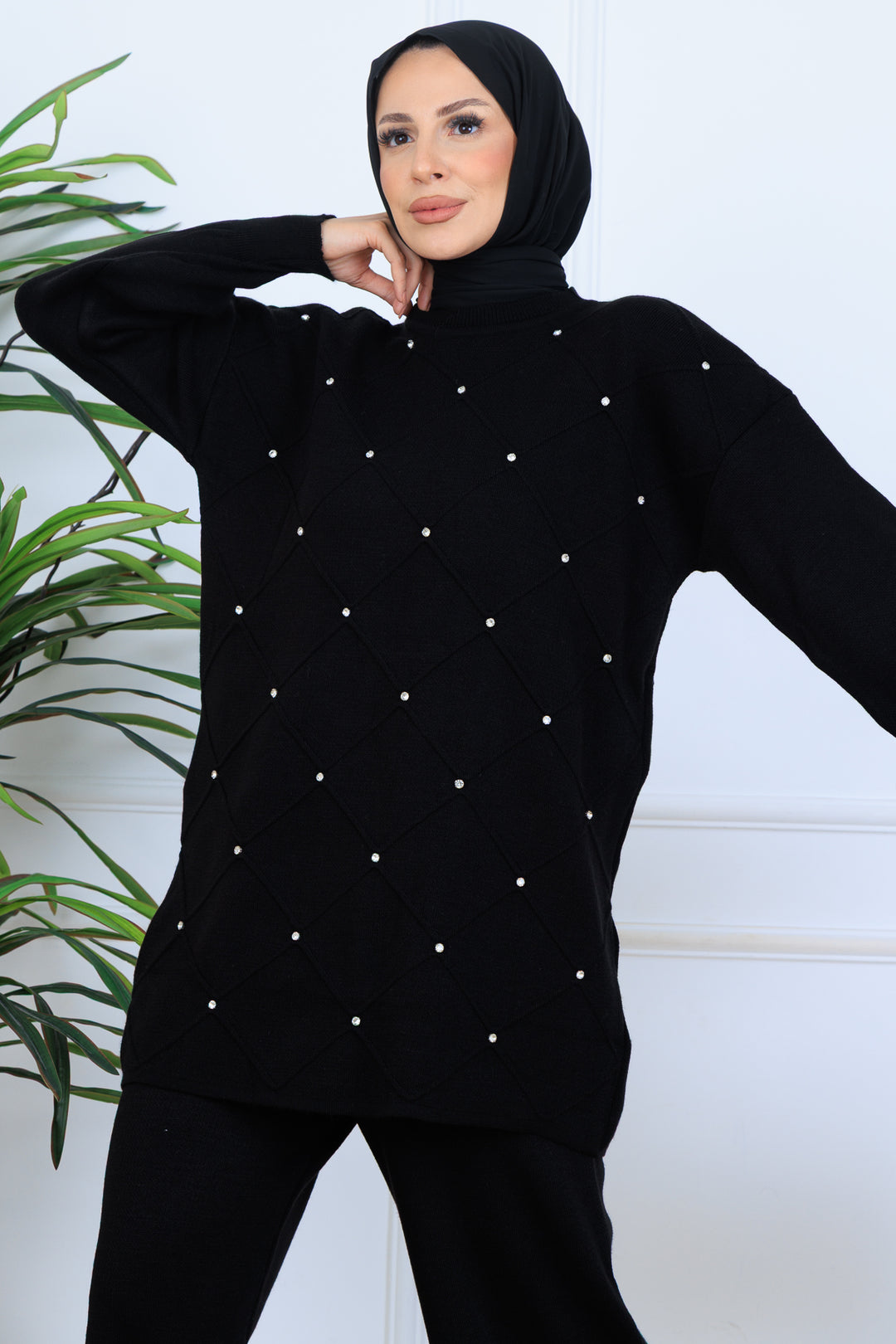 BNG Women Stone-embellished Knit Set N7067 Black - Chula Vista