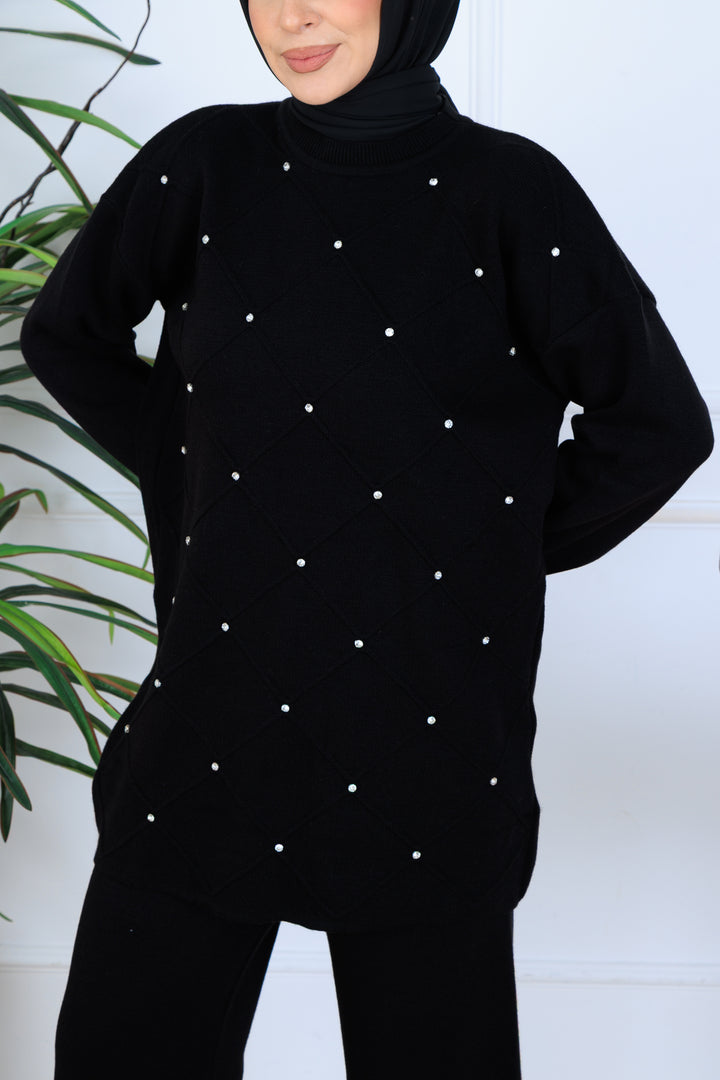 BNG Women Stone-embellished Knit Set N7067 Black - Chula Vista