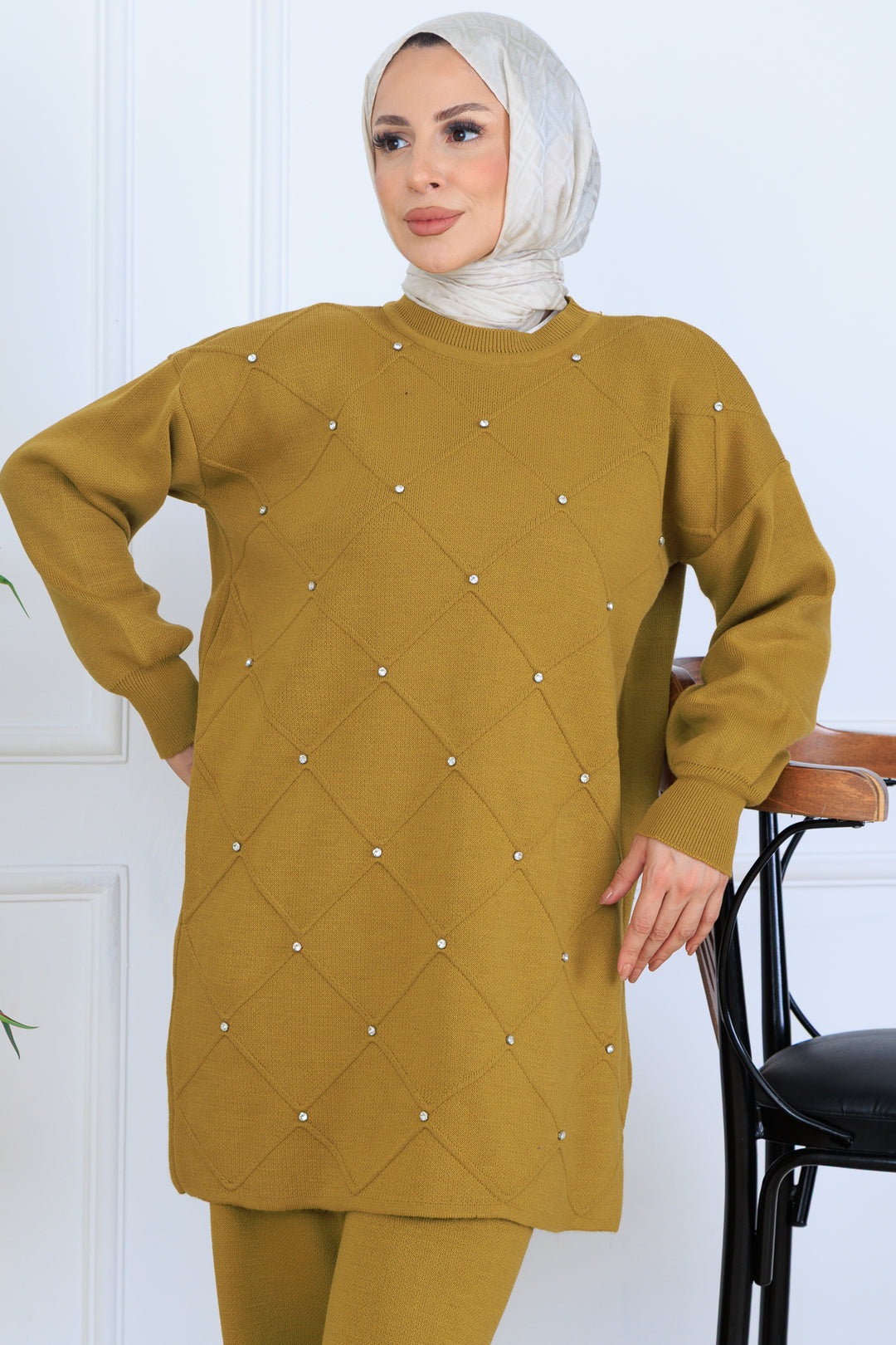 BNG Women Stone-embellished Knit Set N7067 Oil Green - Lewiston