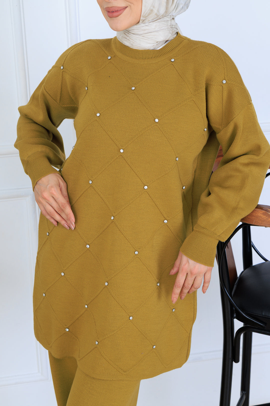 BNG Women Stone-embellished Knit Set N7067 Oil Green - Lewiston