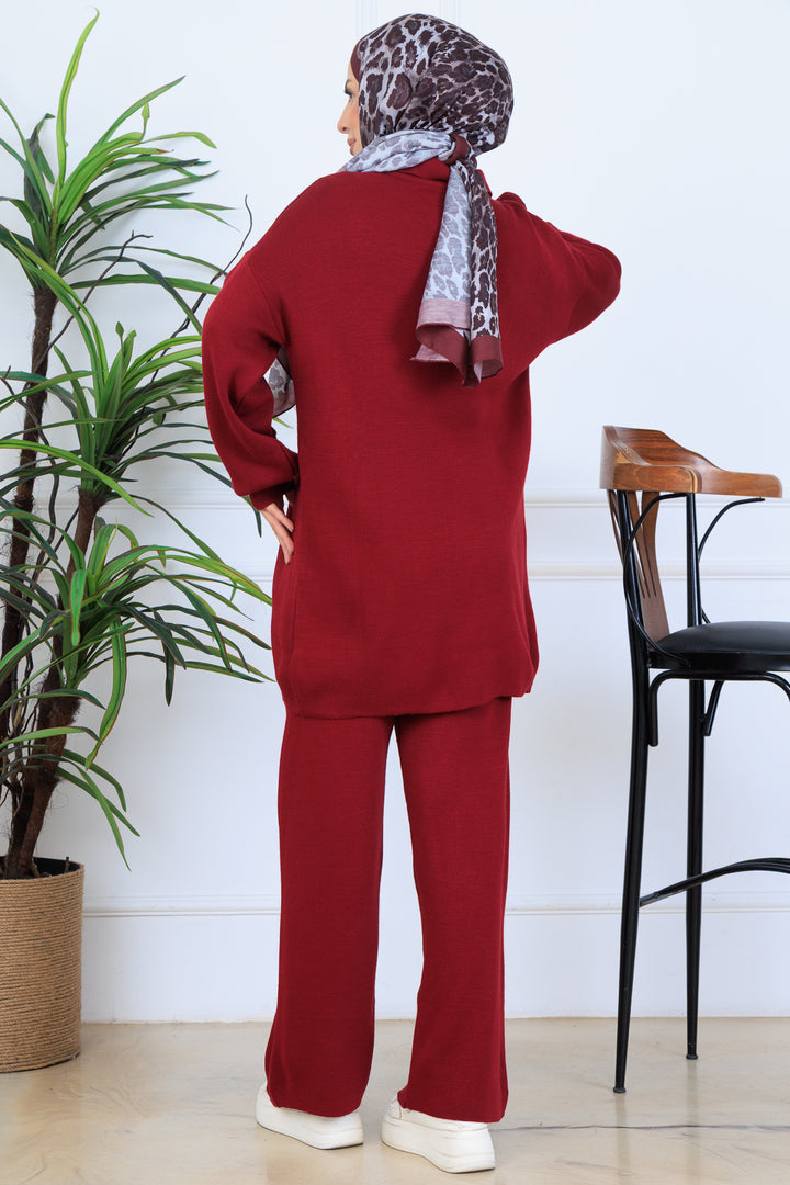 BNG Women Button Detailed Knit Set N7064 Burgundy - Mieres