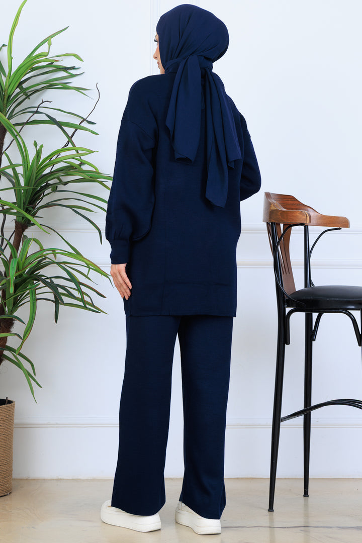 BNG Women Düğme Detaylı Triko Takım N7064 Lacivert - Nettuno