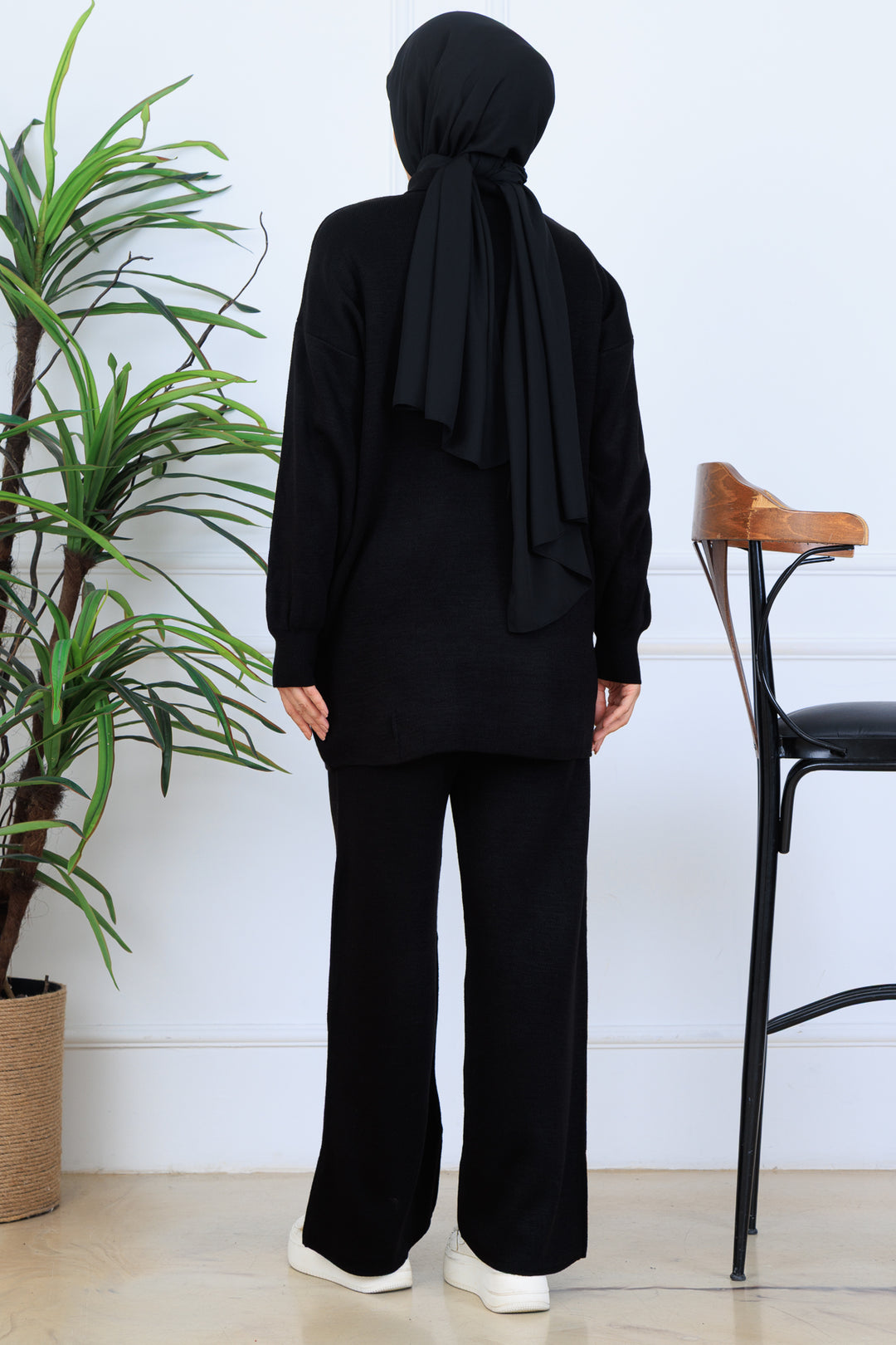 BNG Women Düğme Detaylı Triko Takım N7064 Siyah - Guasave