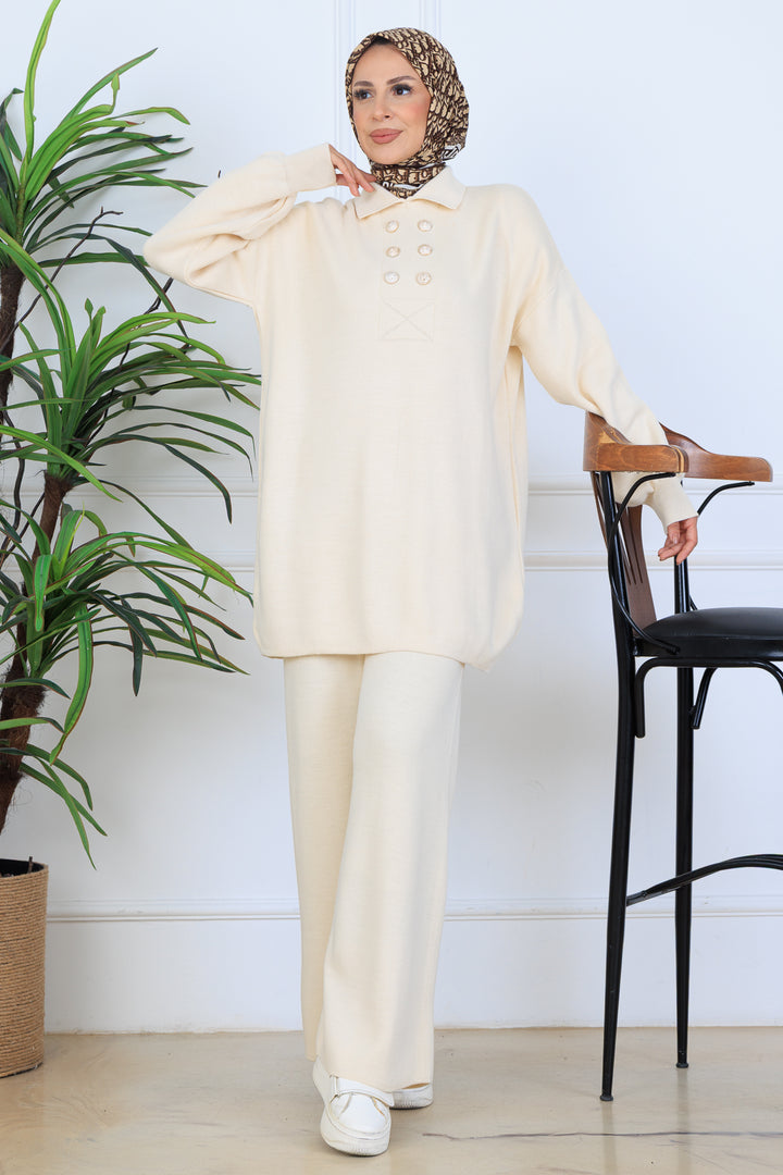 BNG Women Button Detailed Knit Set N7064 Stone Color - Southampton