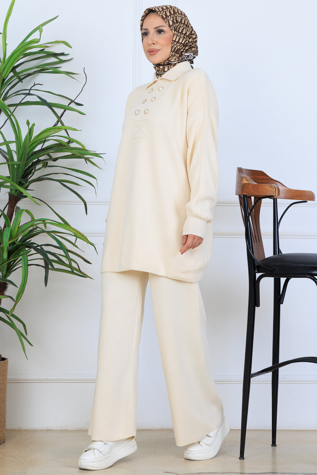 BNG Women Button Detailed Knit Set N7064 Stone Color - Southampton