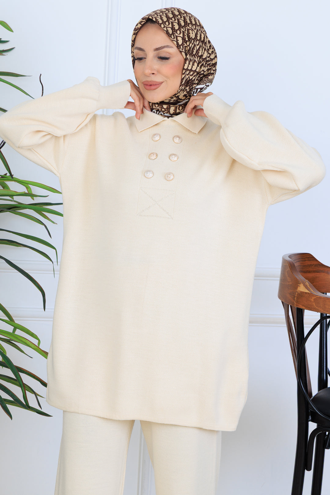 BNG Women Button Detailed Knit Set N7064 Stone Color - Southampton