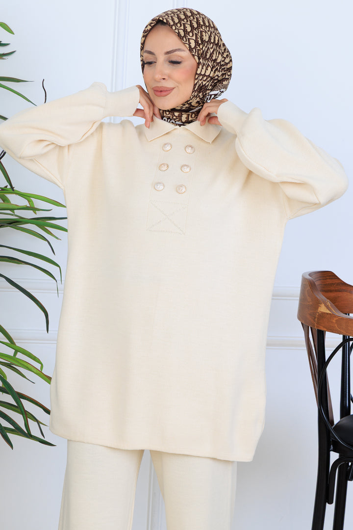 BNG Women Button Detailed Knit Set N7064 Stone Color - Southampton