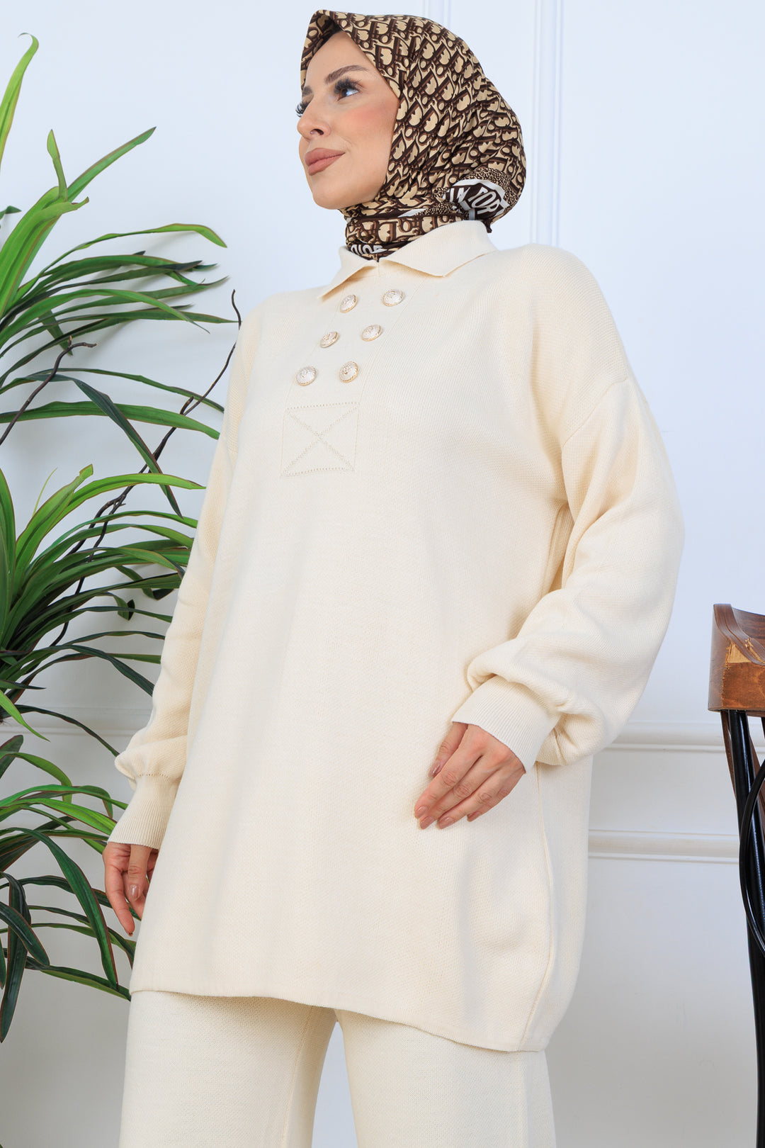 BNG Women Button Detailed Knit Set N7064 Stone Color - Southampton