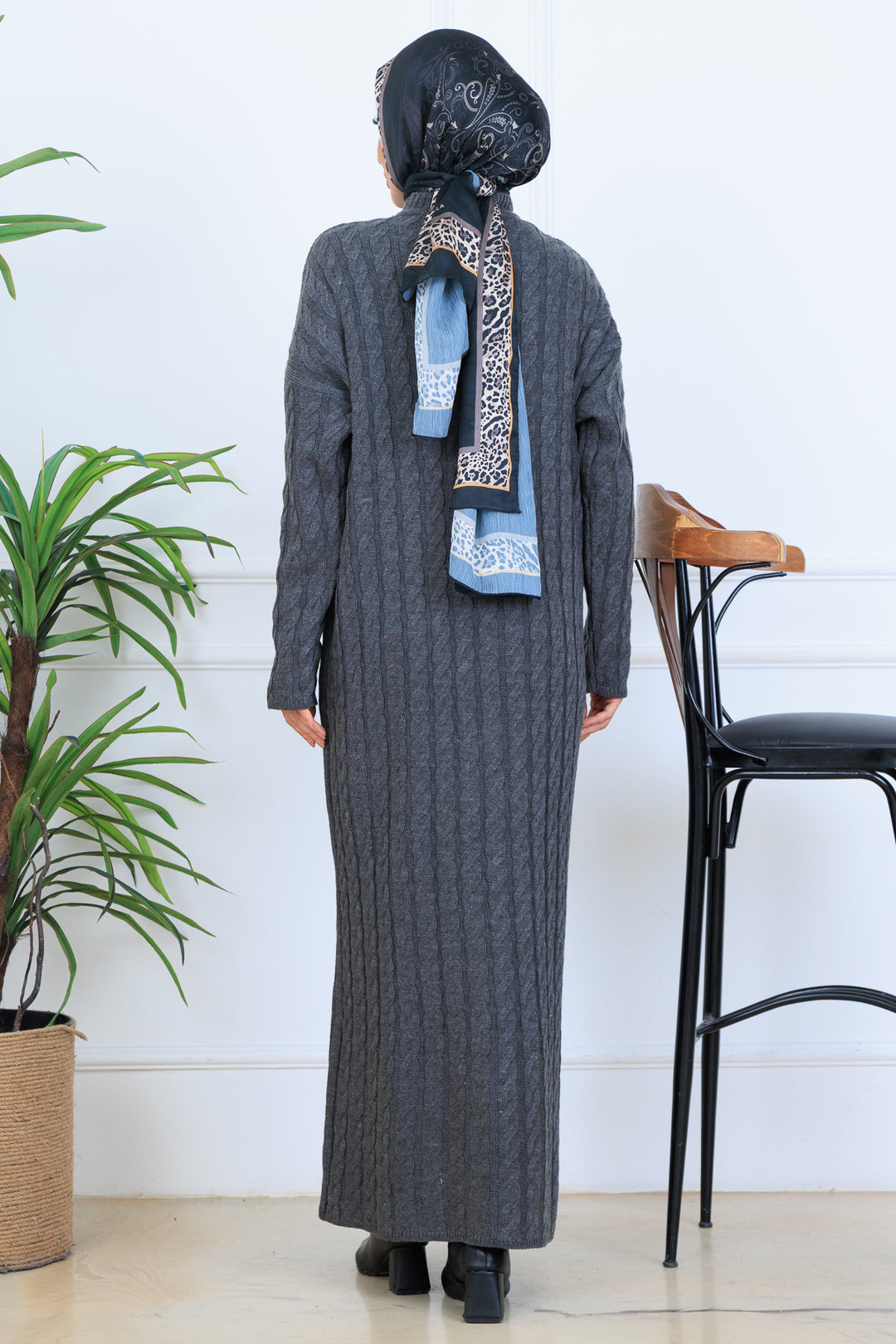 BNG Women Örgü Desenli Triko Elbise N7082 Antrasit - Limerick