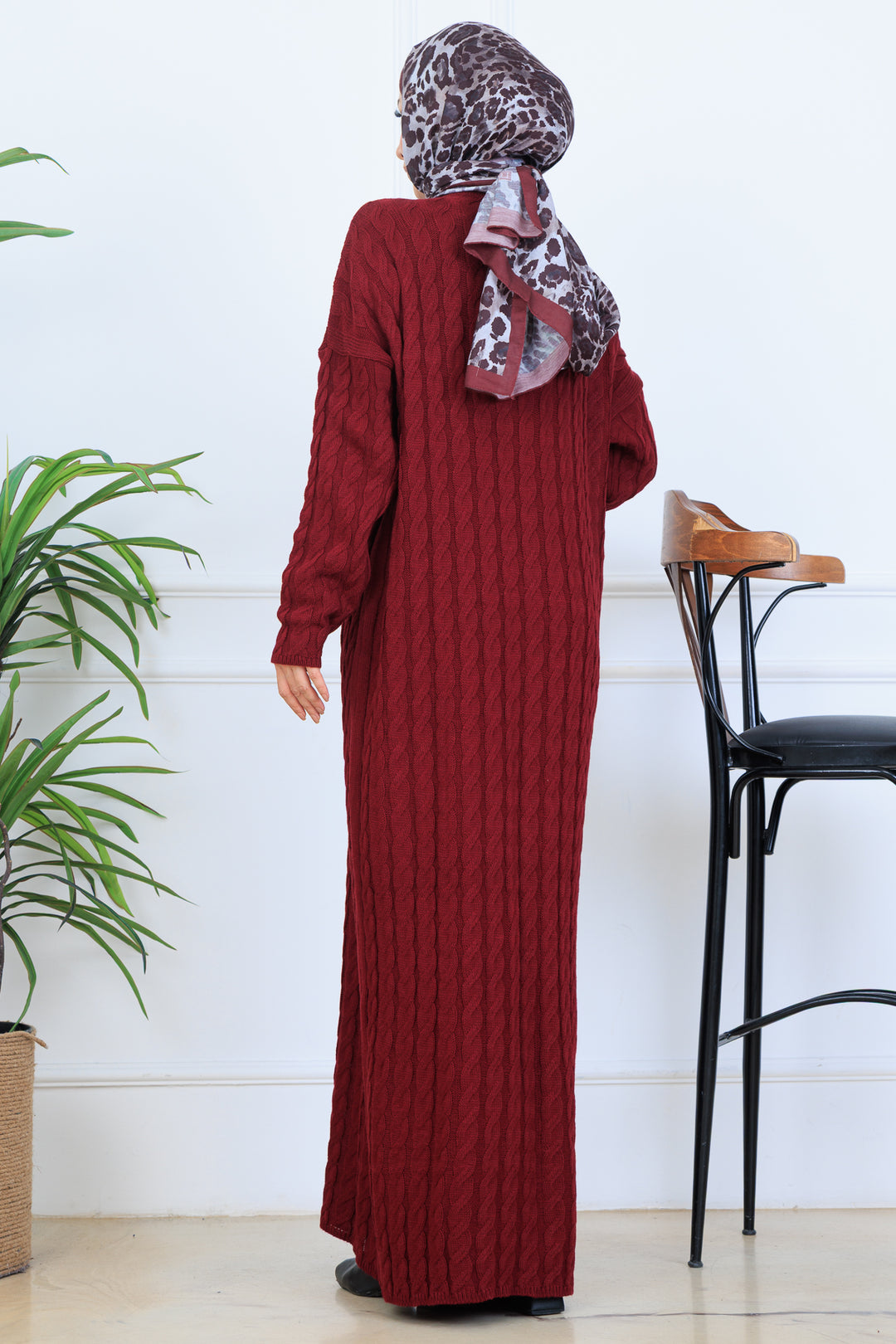 BNG Women Knitted Patterned Sweater Dress N7082 Burgundy - Niort