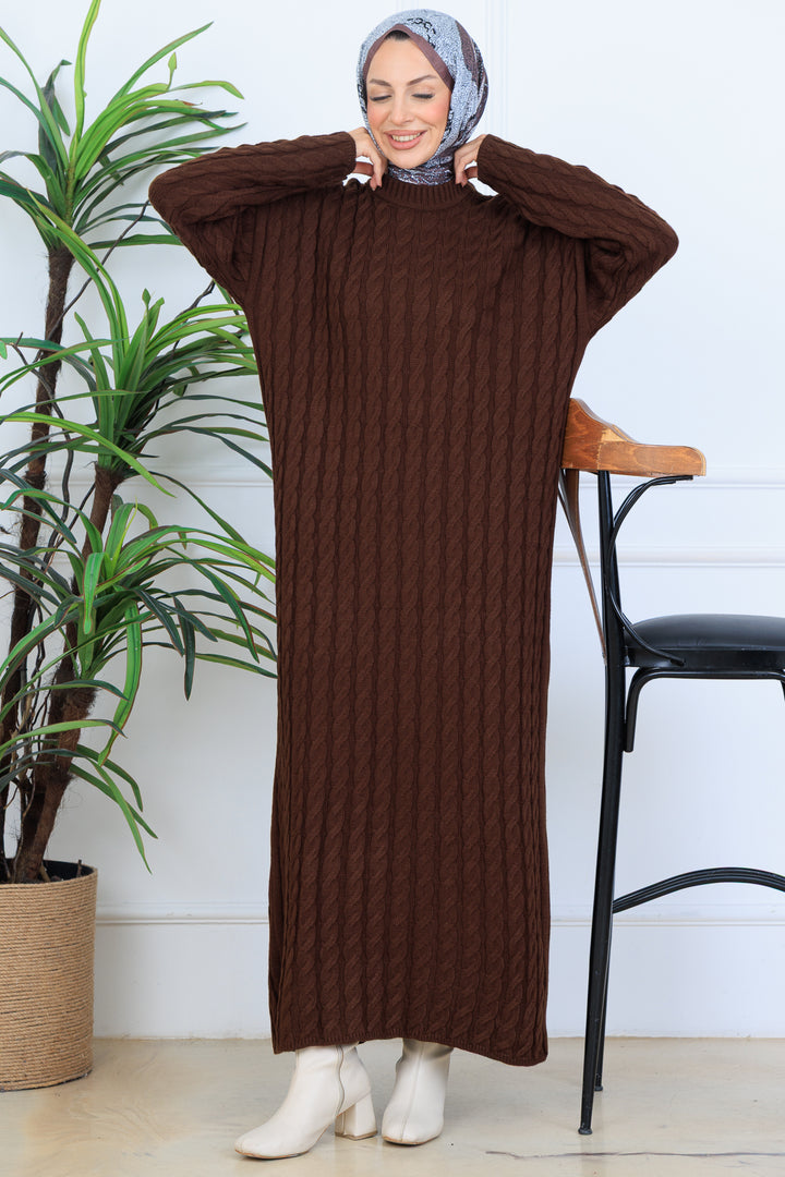BNG Women Knitted Patterned Sweater Dress N7082 Brown - Gotha