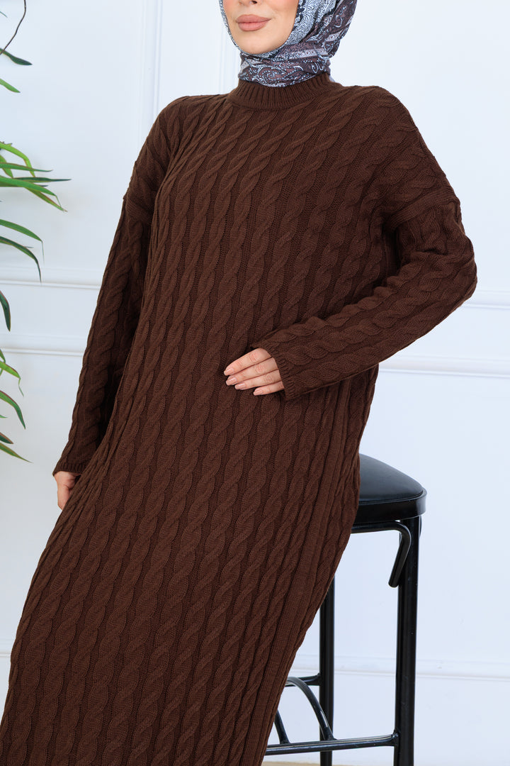 BNG Women Knitted Patterned Sweater Dress N7082 Brown - Gotha