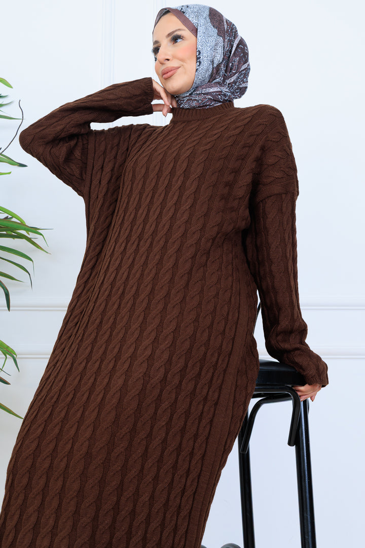 BNG Women Knitted Patterned Sweater Dress N7082 Brown - Gotha