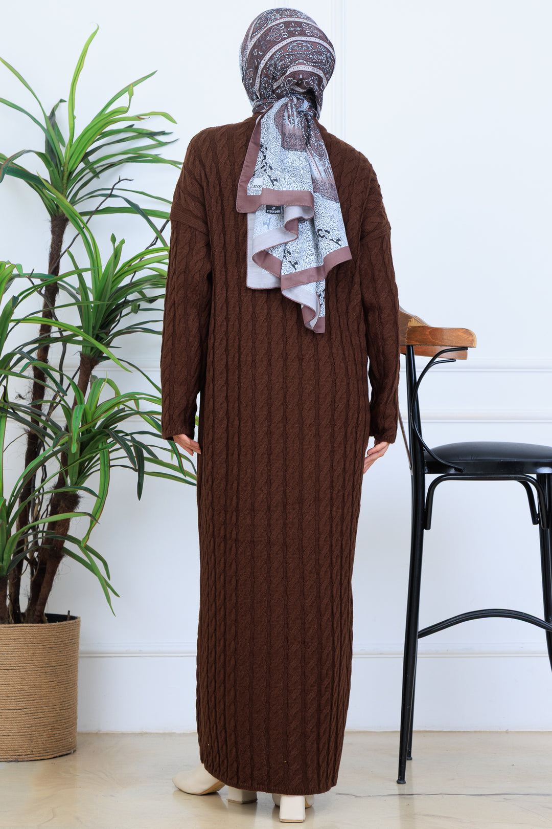 BNG Women Knitted Patterned Sweater Dress N7082 Brown - Gotha