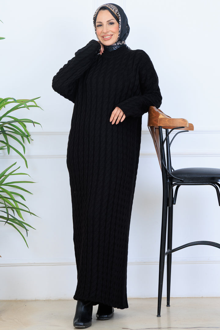 BNG Women Örgü Desenli Triko Elbise N7082 Siyah - Purísima de Bustos