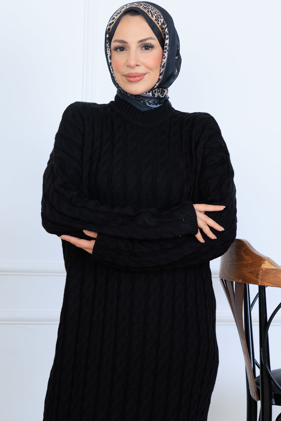 BNG Women Örgü Desenli Triko Elbise N7082 Siyah - Purísima de Bustos