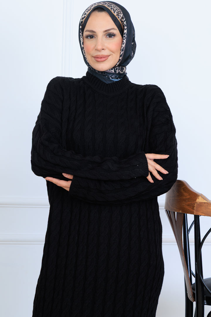 BNG Women Örgü Desenli Triko Elbise N7082 Siyah - Purísima de Bustos