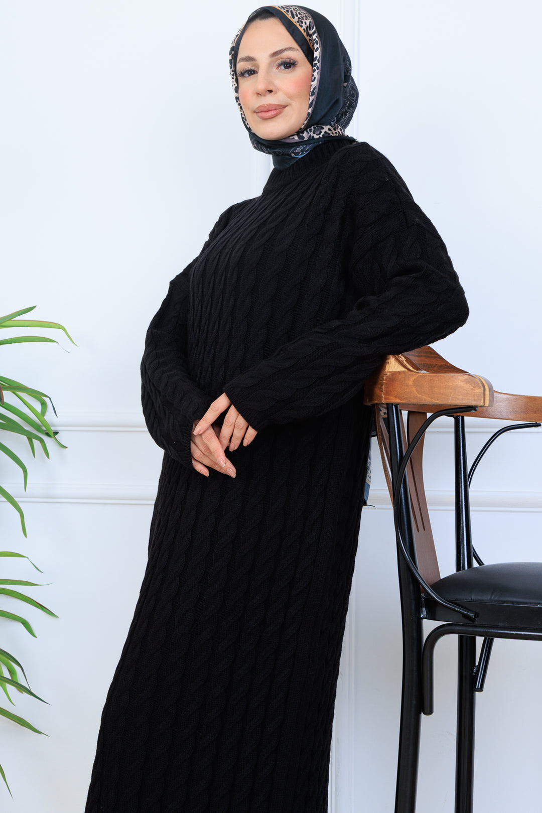 BNG Women Örgü Desenli Triko Elbise N7082 Siyah - Purísima de Bustos