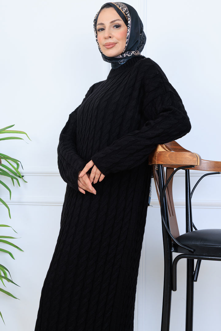 BNG Women Örgü Desenli Triko Elbise N7082 Siyah - Purísima de Bustos