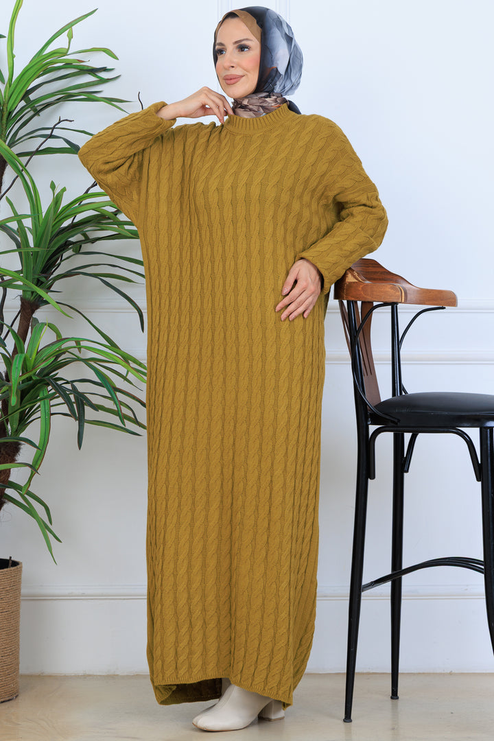 BNG Women Knitted Patterned Dress N7082 Olive Green - San Gabriel