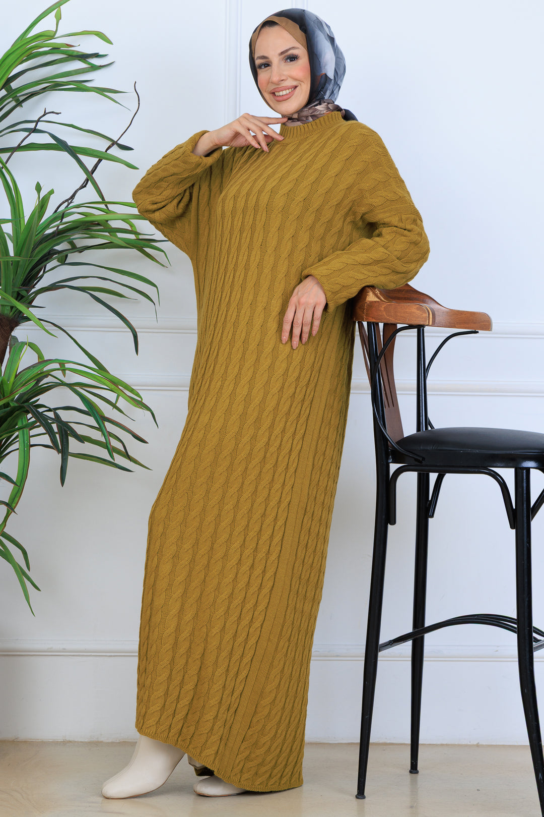 BNG Women Knitted Patterned Dress N7082 Olive Green - San Gabriel