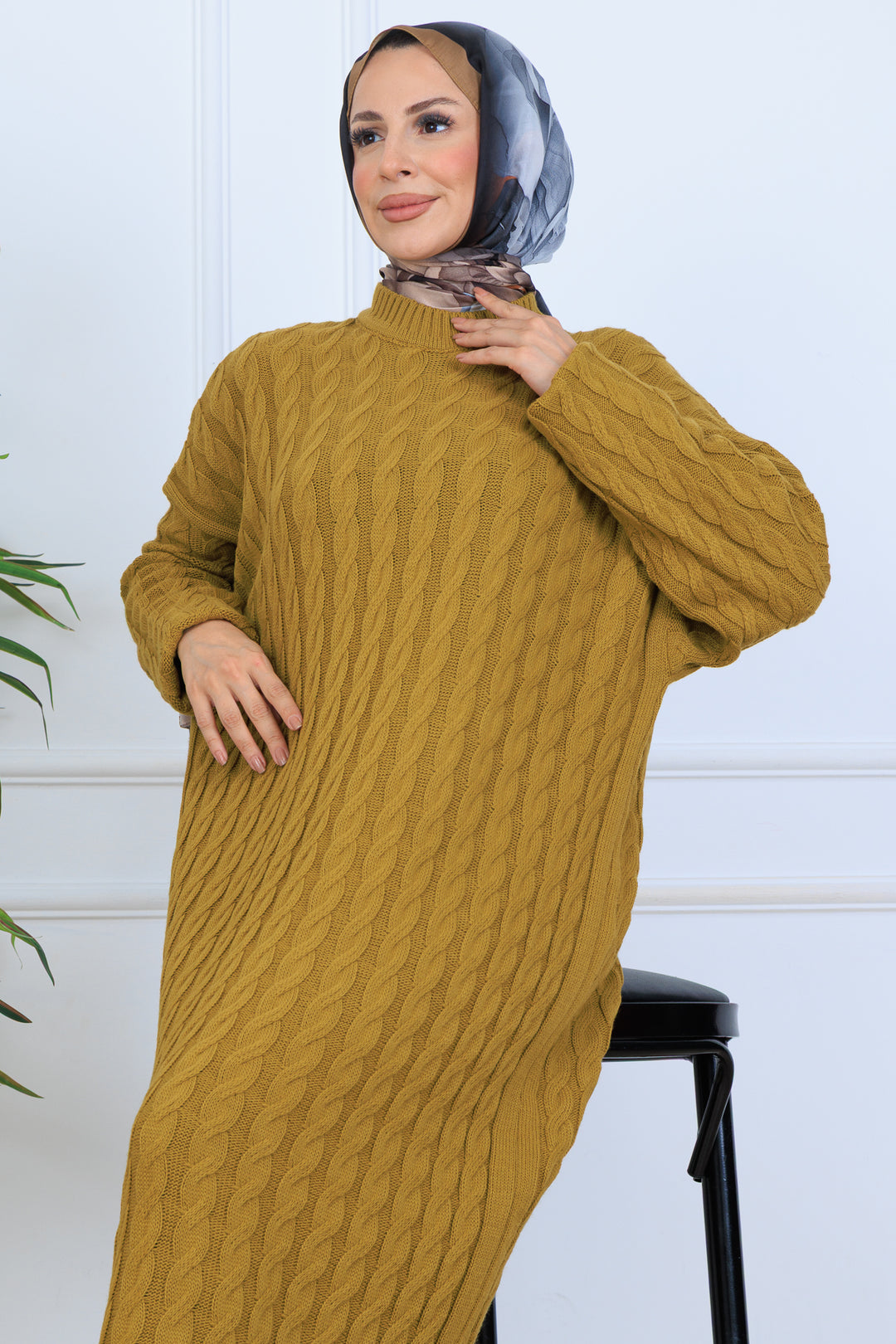 BNG Women Knitted Patterned Dress N7082 Olive Green - San Gabriel