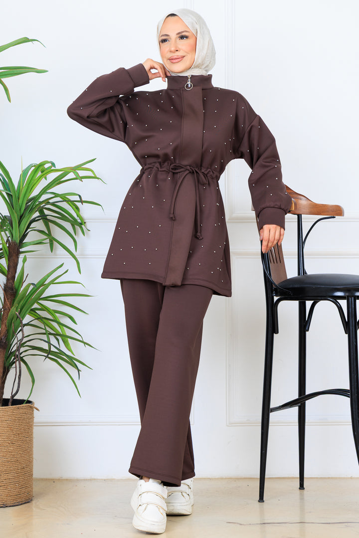 BNG Women İncili Scuba Takım N5323 Kahverengi - Turlock