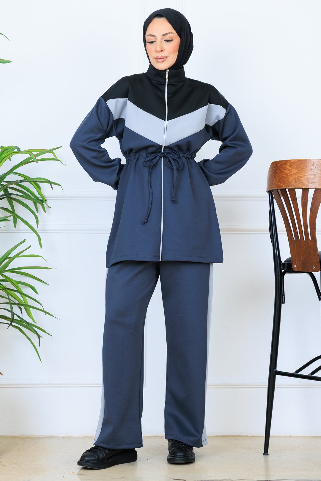 BNG Women Waist Ruffled Belted Scuba Suit N5349 Anthracite - Zapopan