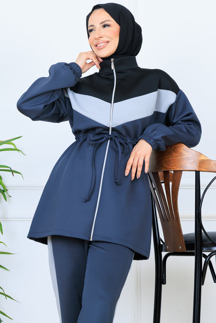 BNG Women Waist Ruffled Belted Scuba Suit N5349 Anthracite - Zapopan