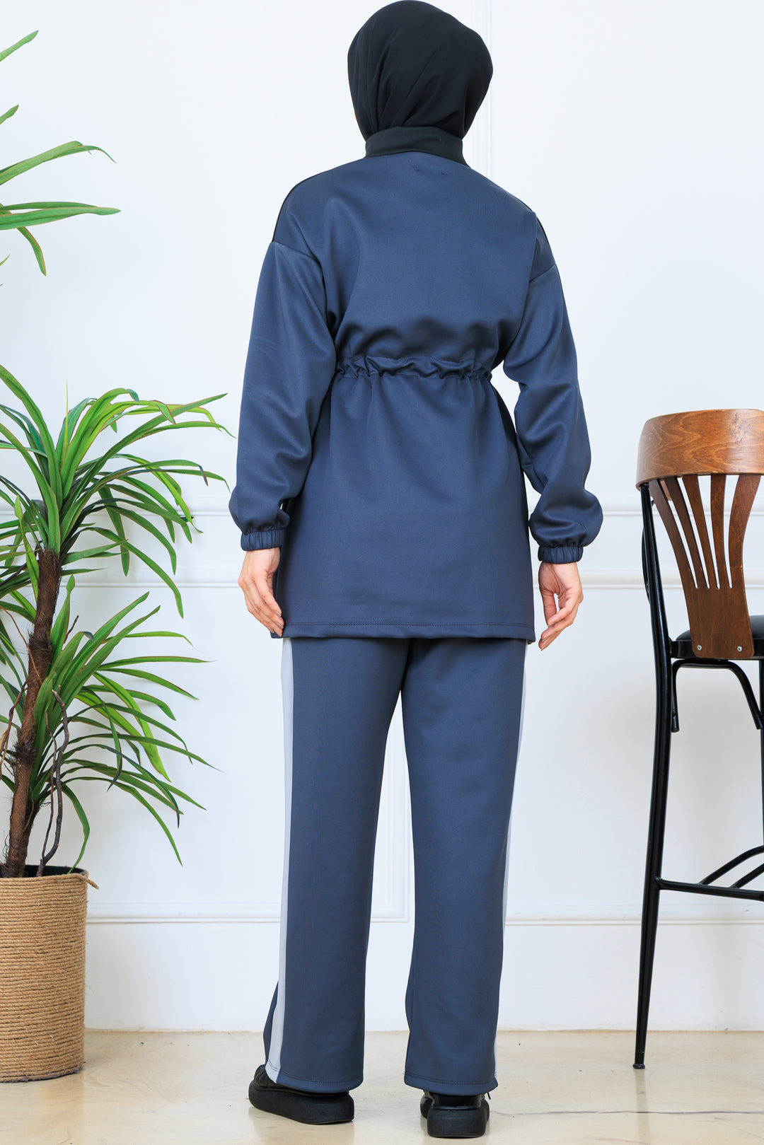 BNG Women Waist Ruffled Belted Scuba Suit N5349 Anthracite - Zapopan