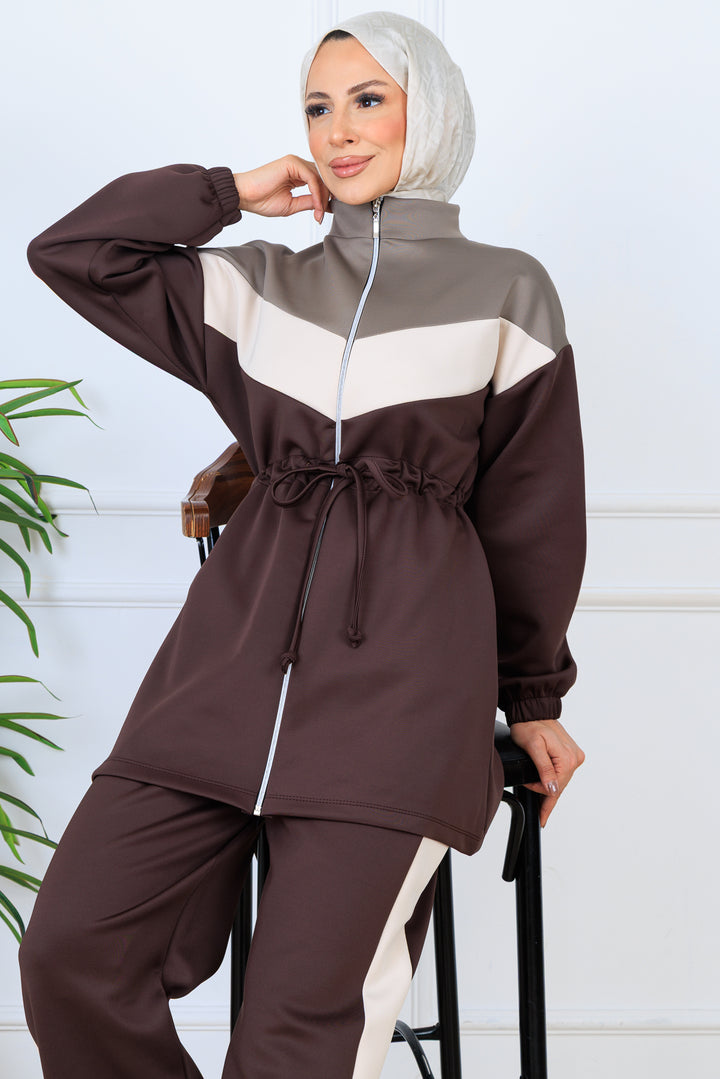 BNG Women Brown Ruffled Belted Scuba Suit N5349 - Kallithéa