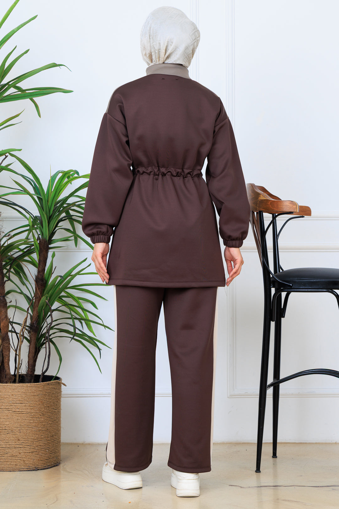 BNG Women Brown Ruffled Belted Scuba Suit N5349 - Kallithéa