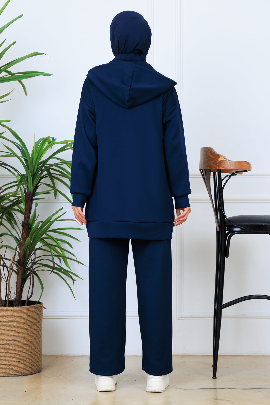 BNG Women Kapüşonlu Düğmeli Scuba Takım N5393 Lacivert - Villa Victoria