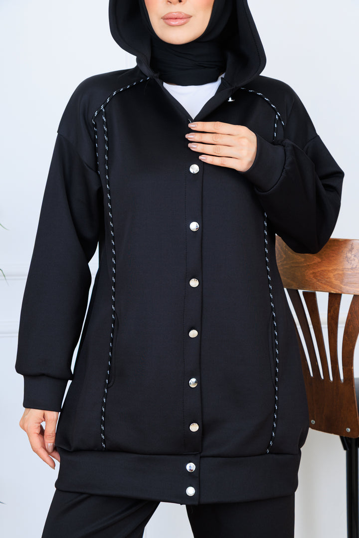 BNG Women Hooded Buttoned Scuba Suit N5393 Black - Marano di Napoli