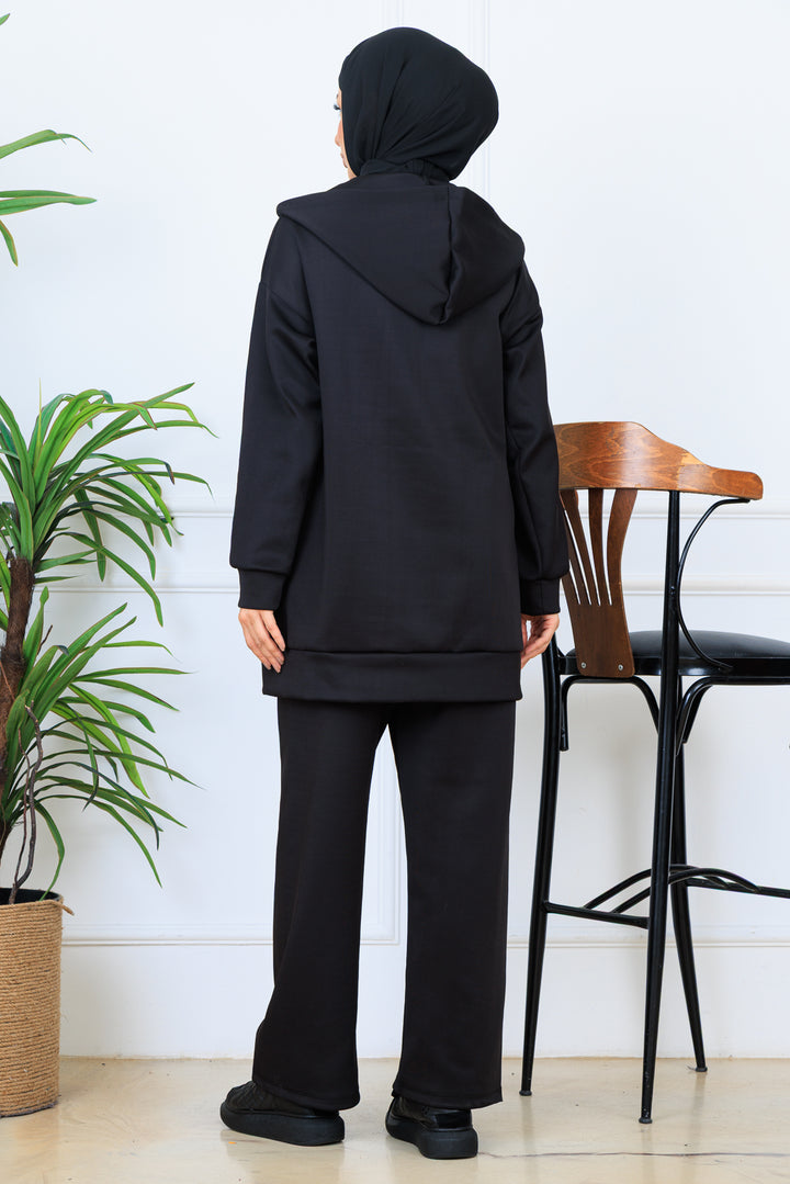 BNG Women Hooded Buttoned Scuba Suit N5393 Black - Marano di Napoli