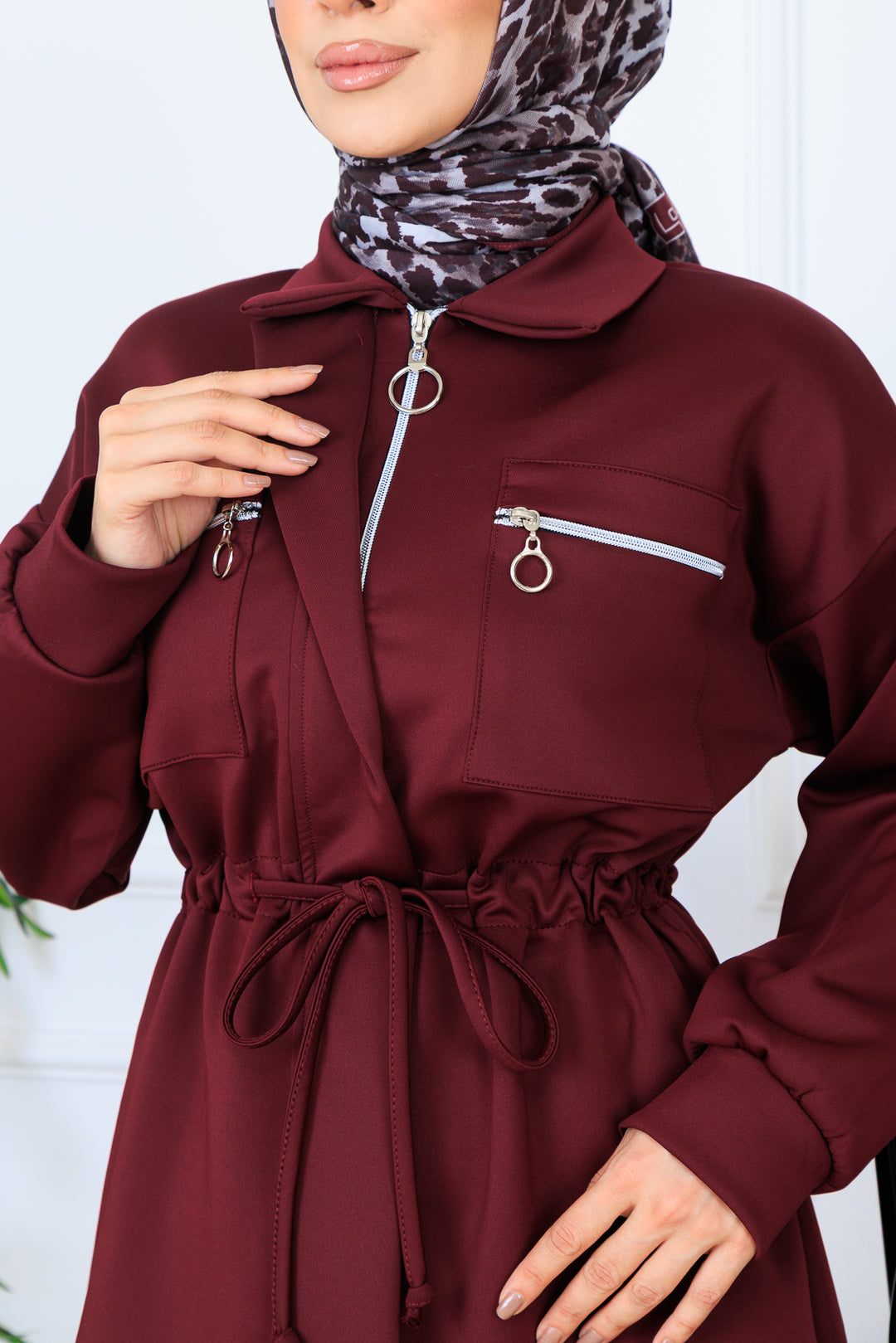 BNG Women Ruffled Zippered Waist Scuba Suit N5329 Burgundy - Atenco