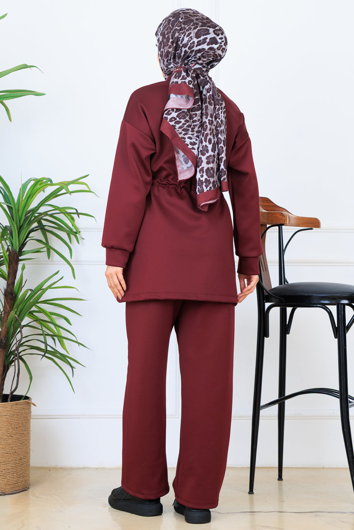 BNG Women Ruffled Zippered Waist Scuba Suit N5329 Burgundy - Atenco