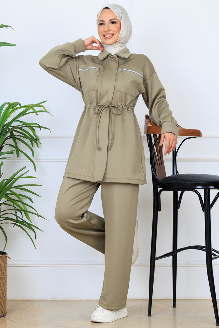 BNG Women Waist Ruffled Zippered Scuba Suit N5329 Sage Green - Torrelavega