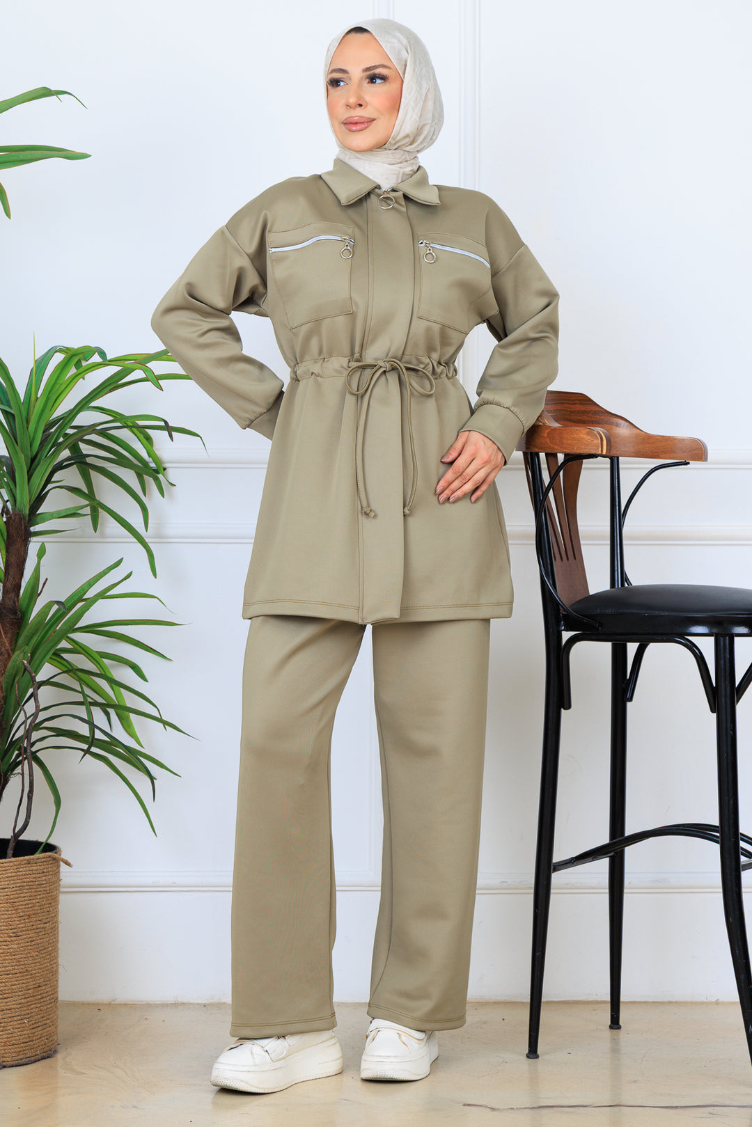 BNG Women Waist Ruffled Zippered Scuba Suit N5329 Sage Green - Torrelavega